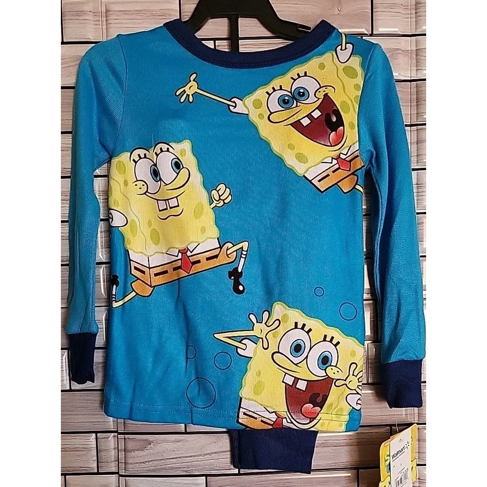 Sponge Bob Square Pants All Over Graphic 2 Piece‎ Sleepwear Set Boys Size 4 NWT